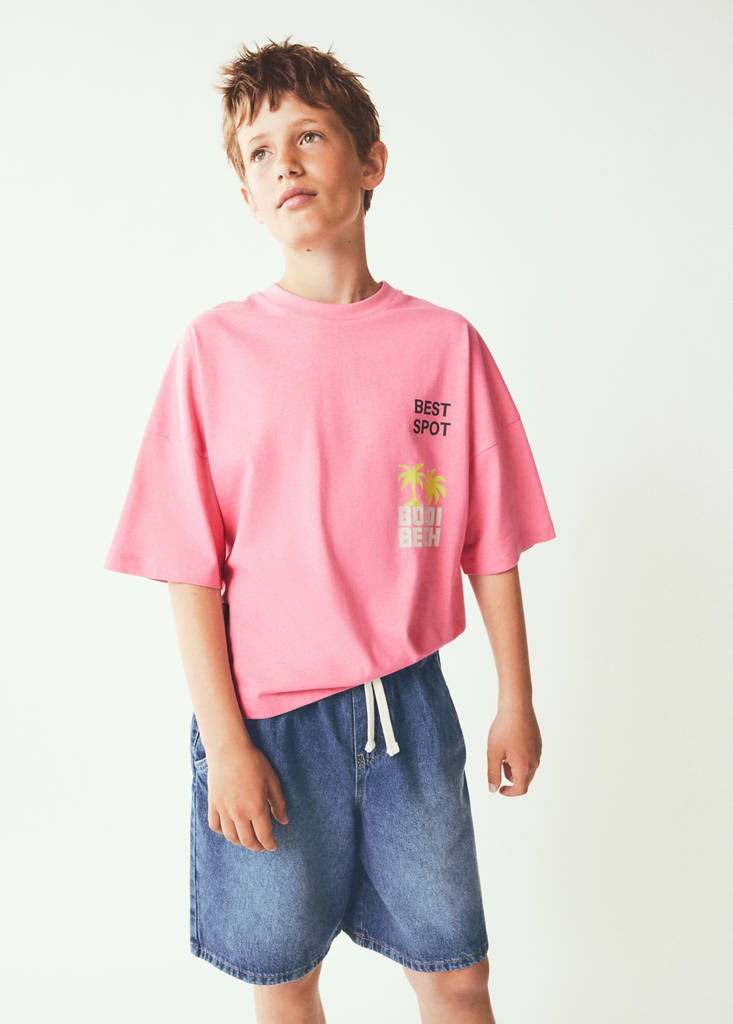 Koszulka boxy z nadrukiem palm różowy - Dzieci - 7-8 lata - MANGO KIDS