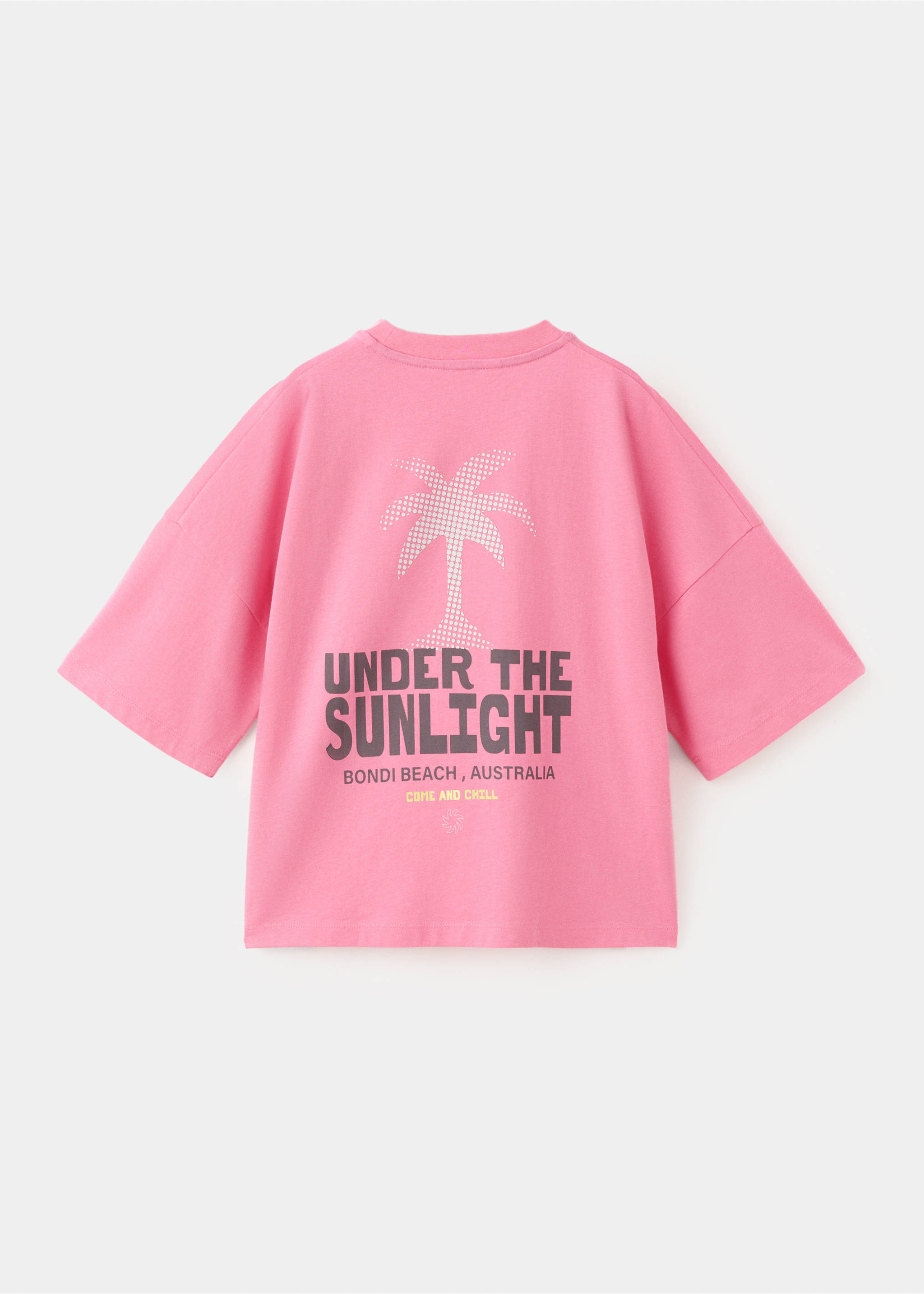 T-shirt imprimé palmiers - Verso de l’article, Rose. Ref: 37061410-00.