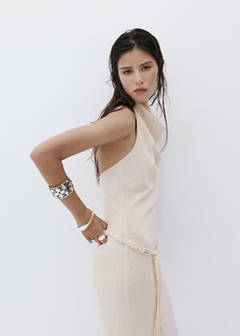 Halter knit dress with belt — Ecru 1