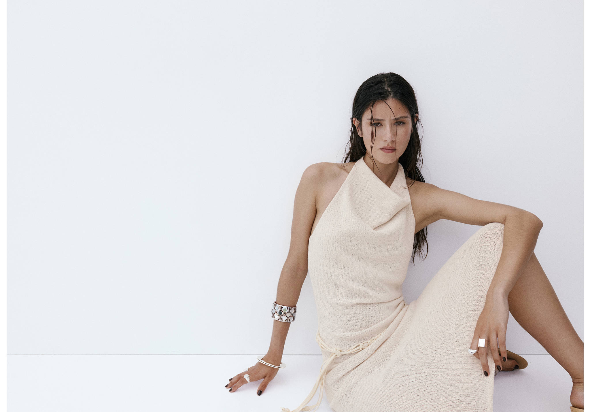 Halter knit dress with belt - Panoramic plane