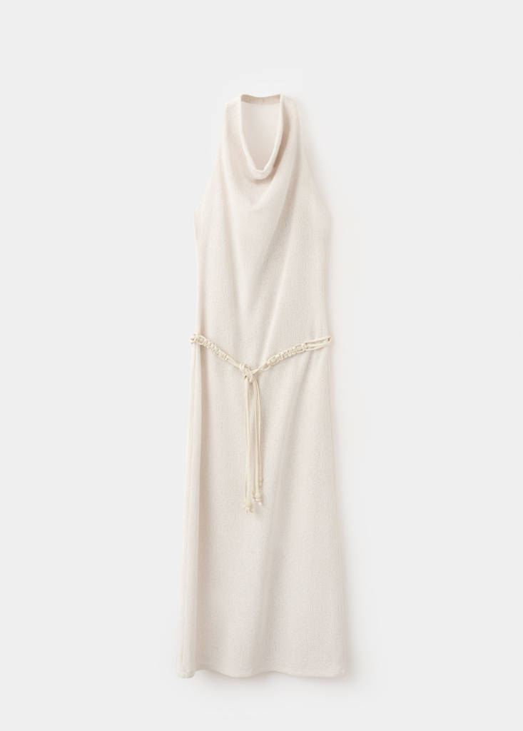 Halter knit dress with belt — Ecru
