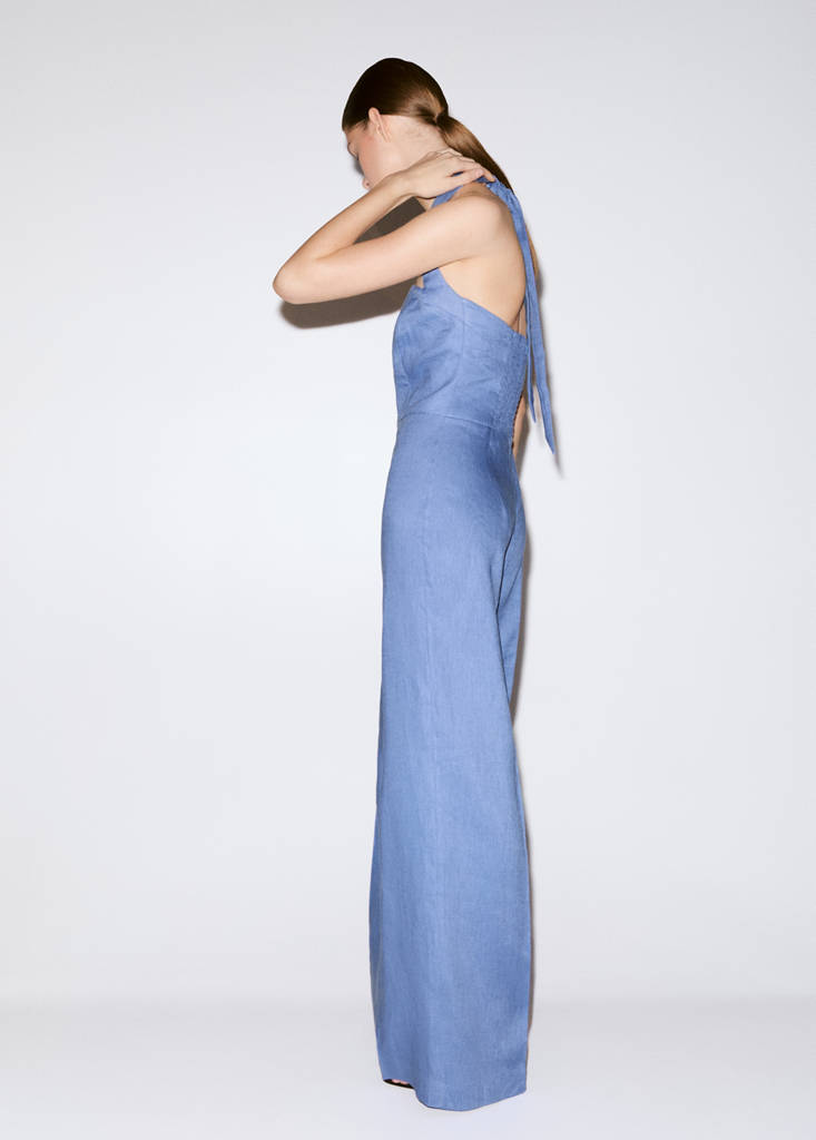 Halter neck jumpsuit 100% linen — Blue