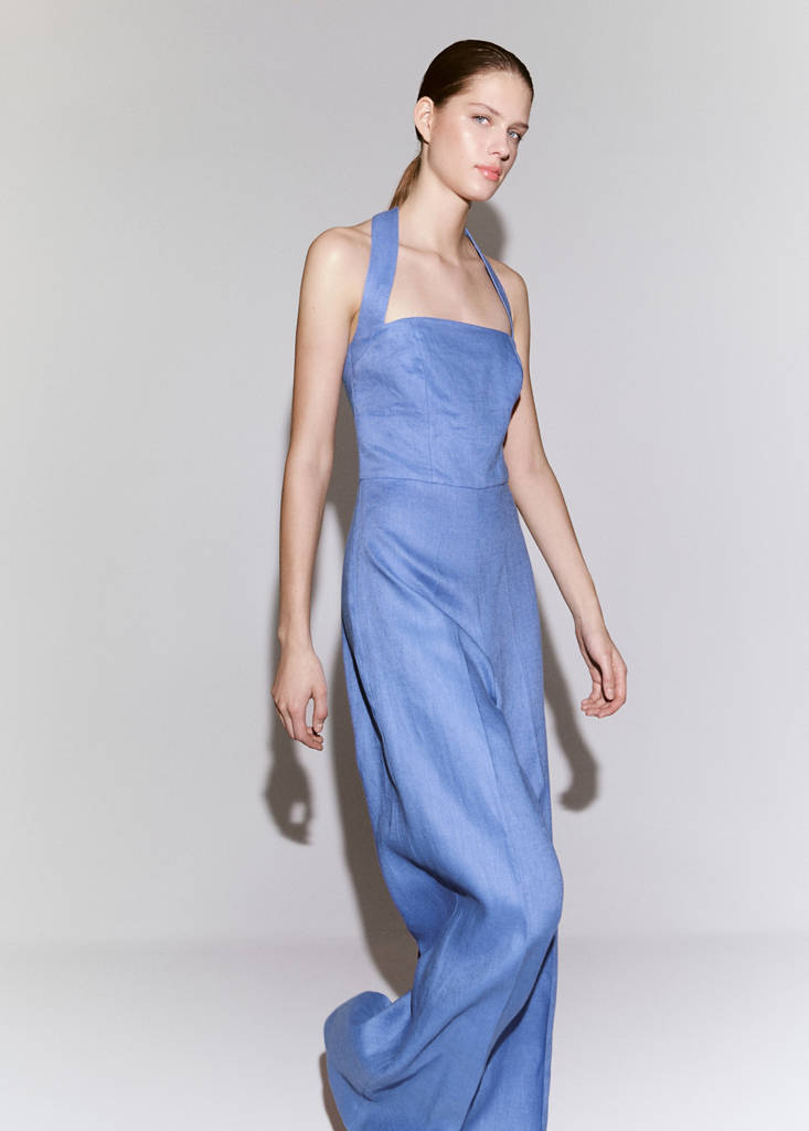 Halter neck jumpsuit 100% linen — Blue