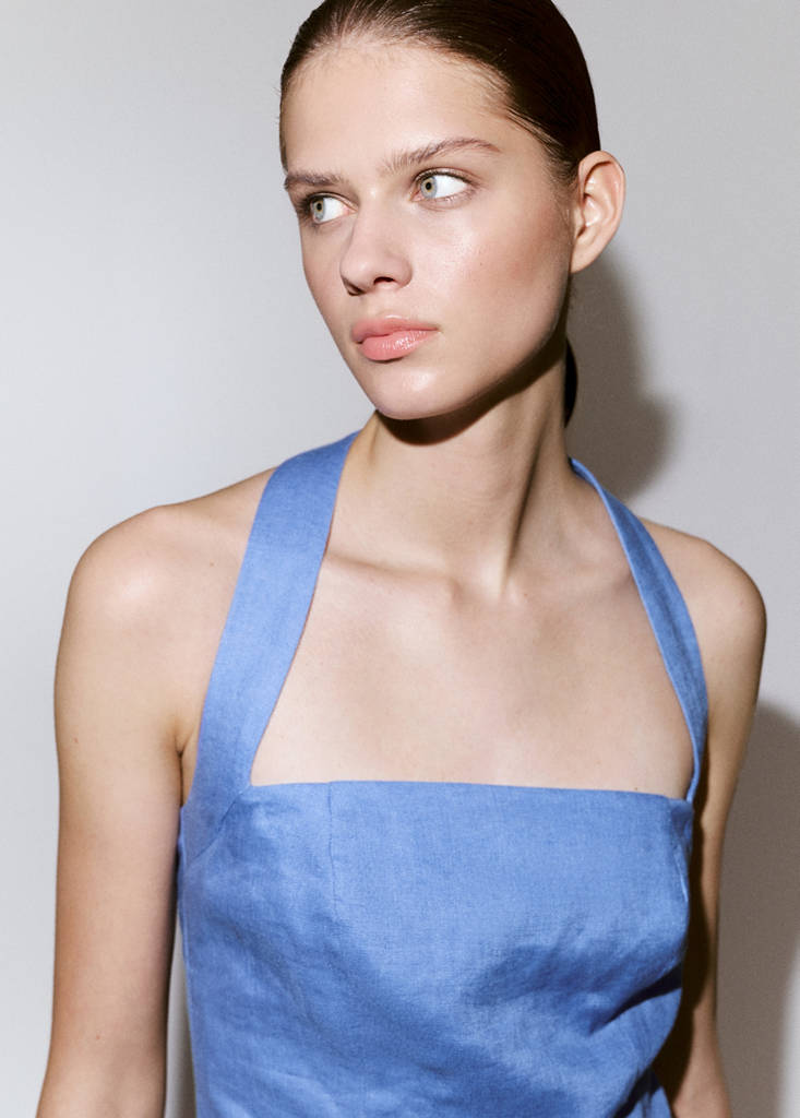 Halter neck jumpsuit 100% linen — Blue