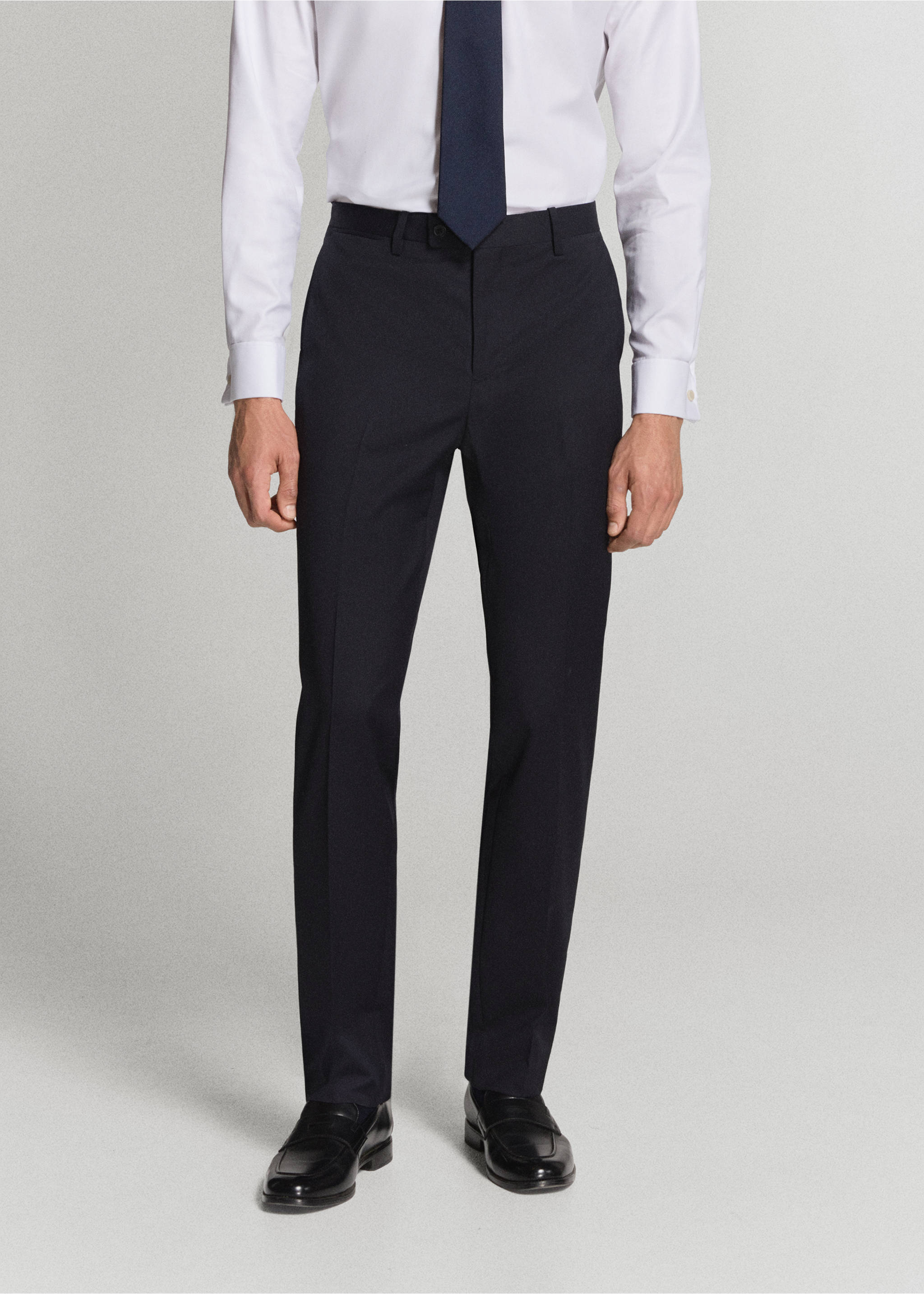 Pantalon costume Turín 100 % laine - Plan moyen, Bleu marine. Ref: 37061416-02.