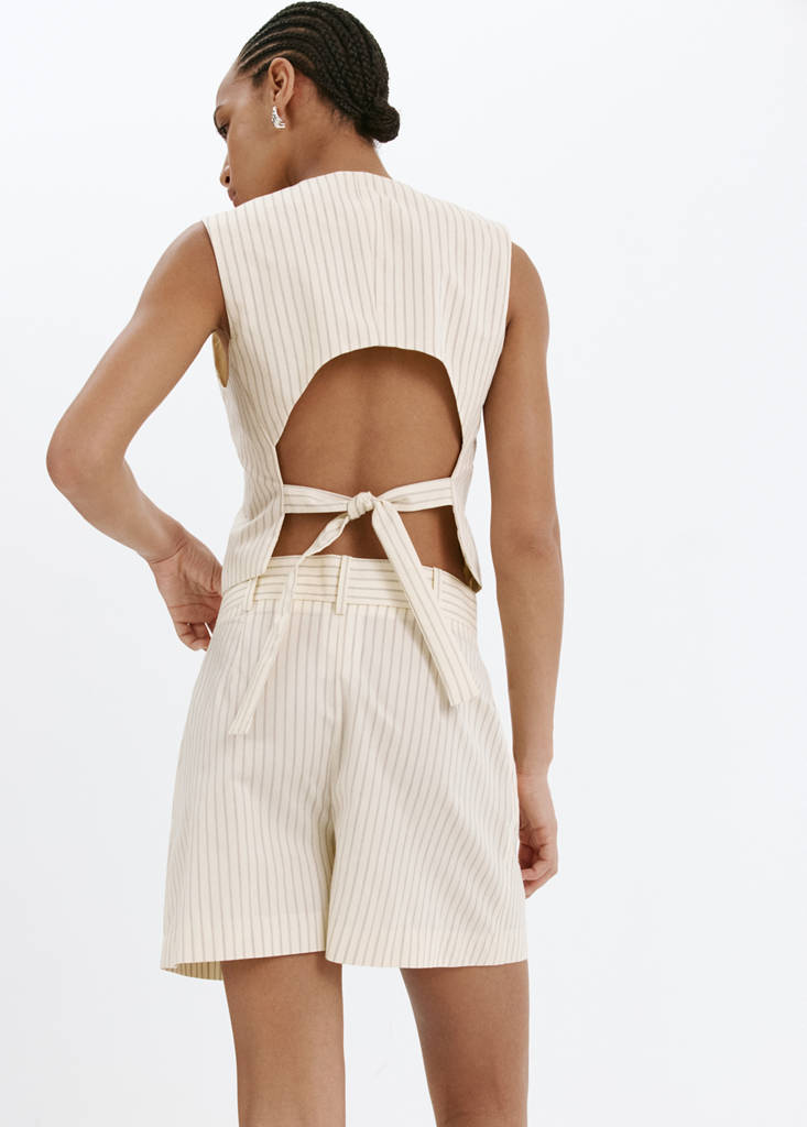 Pinstripe open-back gilet — Vanilla