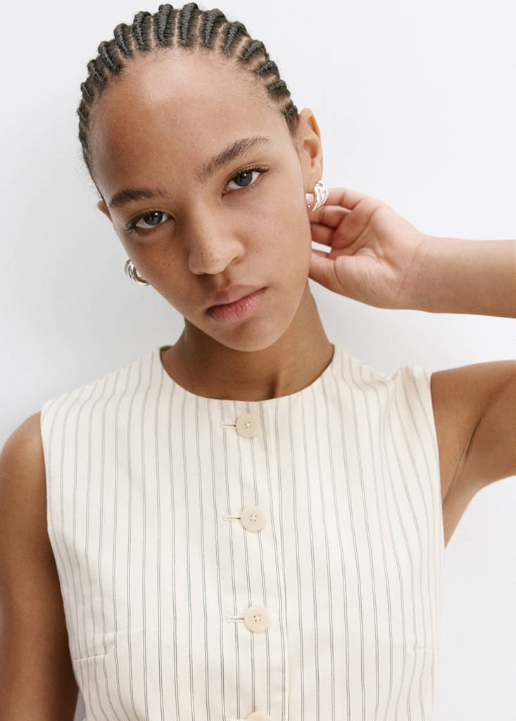 Pinstripe open-back gilet — Vanilla