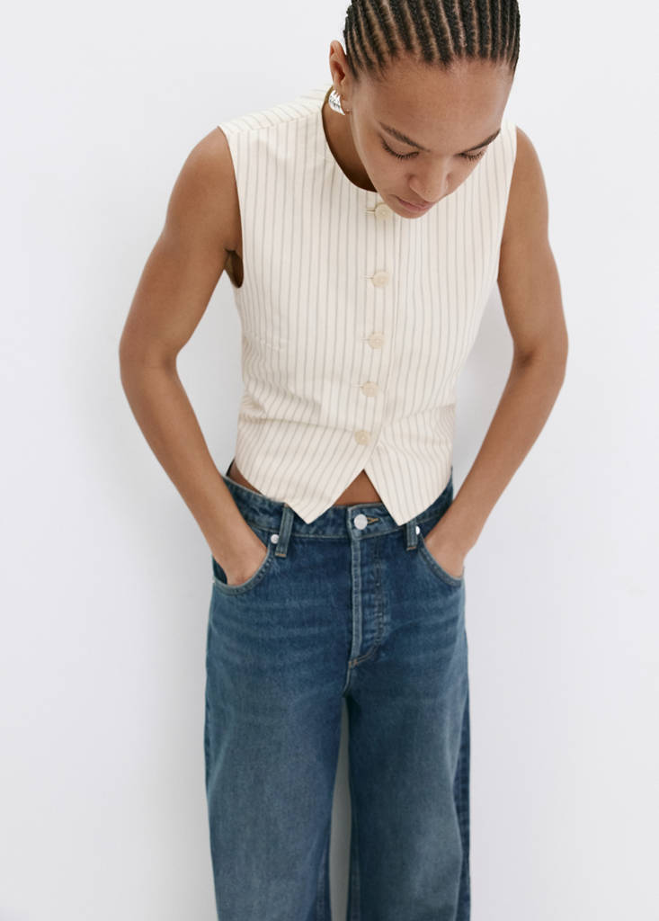 Pinstripe open-back gilet — Vanilla