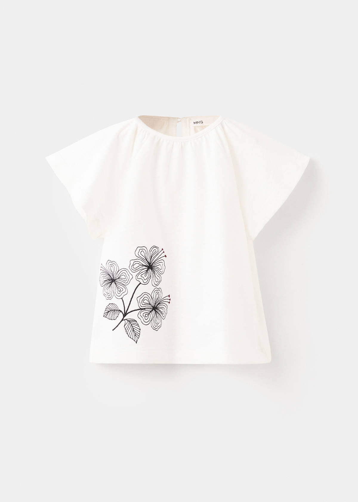 Cotton T-shirt with embroidered flowers — Off White