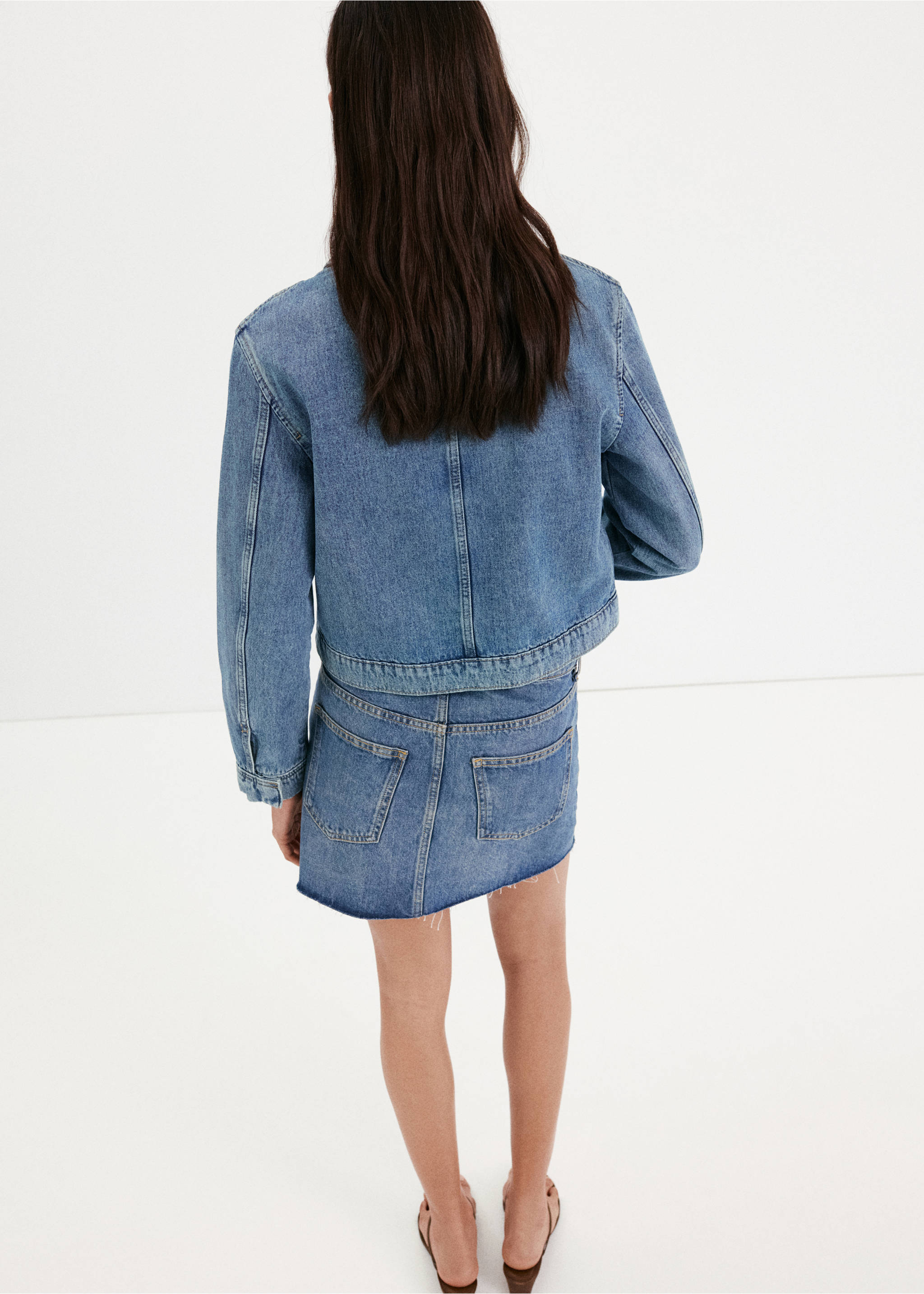 Veste en denim détail brandebourgs - Verso de l’article, Bleu moyen. Ref: 37061421-00.