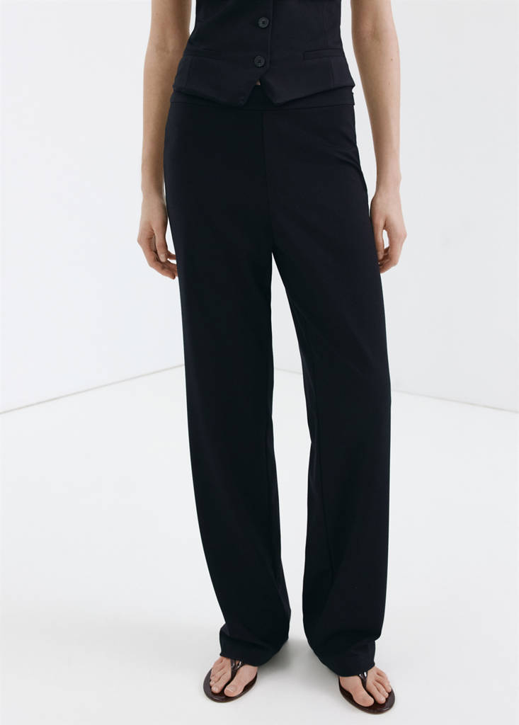 Straight mid-rise trousers — Navy