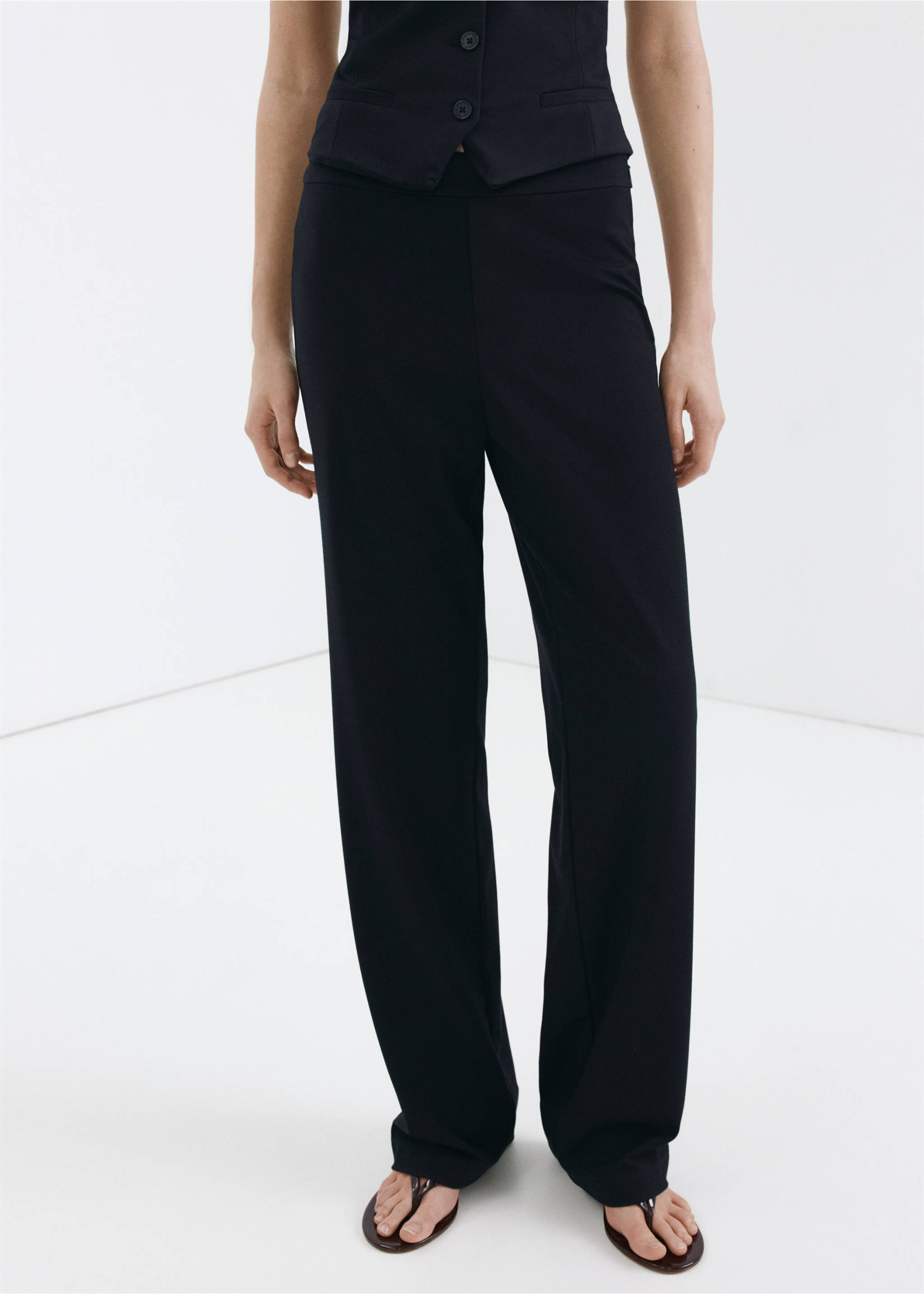 Mid-rise wide leg trousers - Medium plane, Navy. Ref: 37061422-00.
