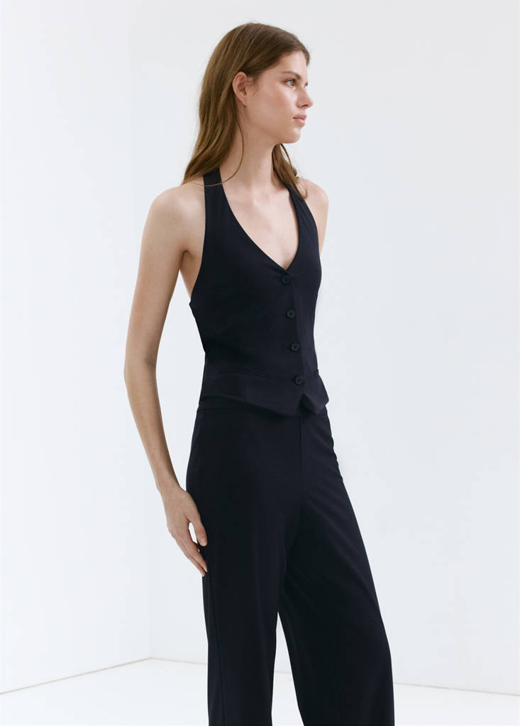 Straight mid-rise trousers — Navy