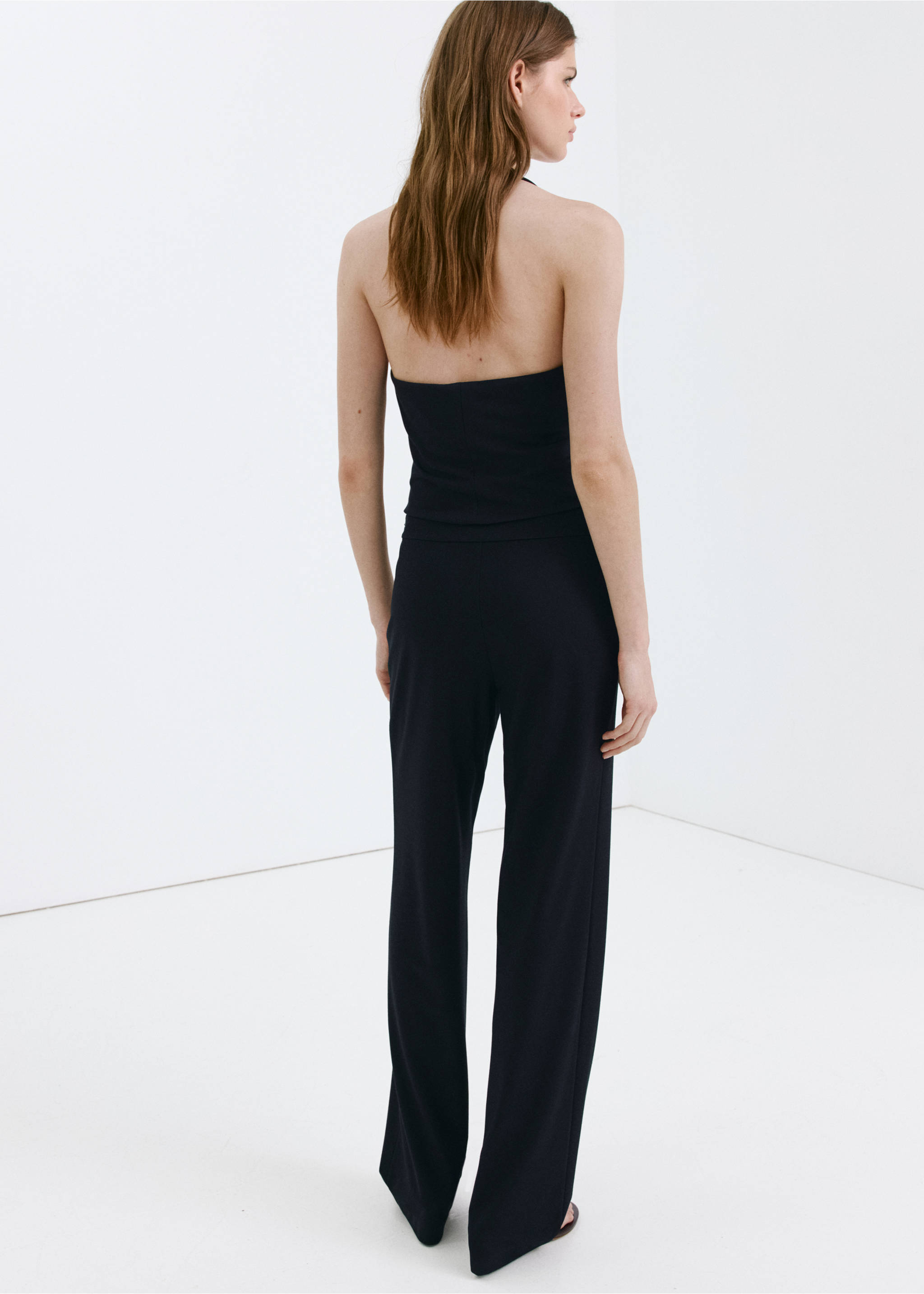 Mid-rise wide leg trousers - Details of the article 1, Navy. Ref: 37061422-00.