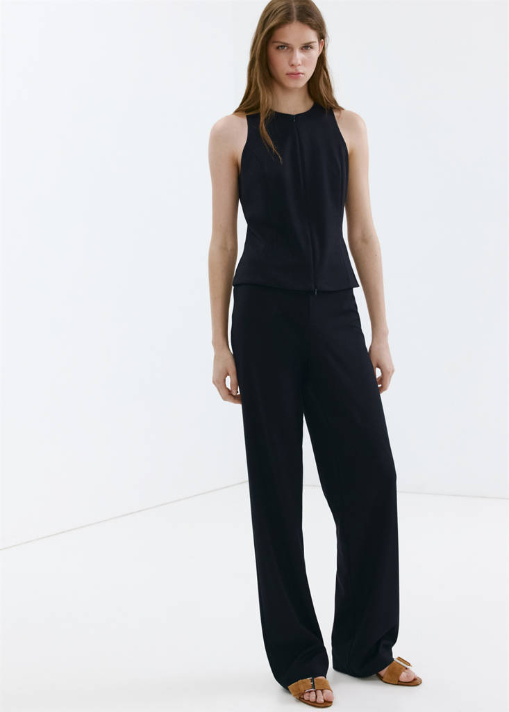 Straight mid-rise trousers — Navy