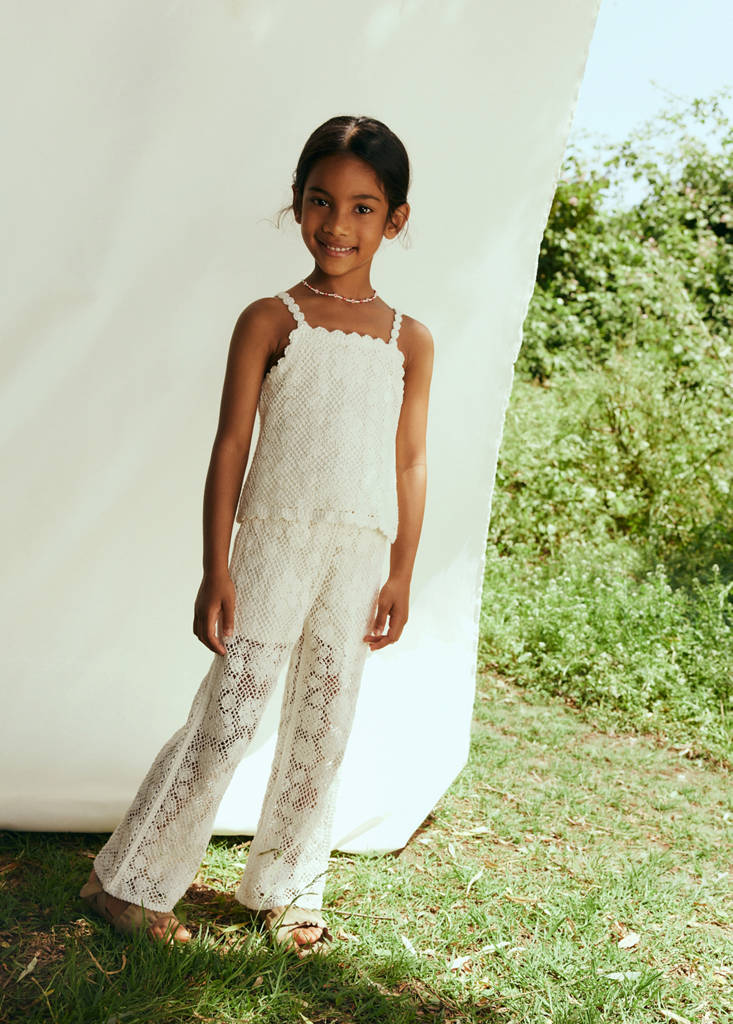 Straight crochet trousers — Beige