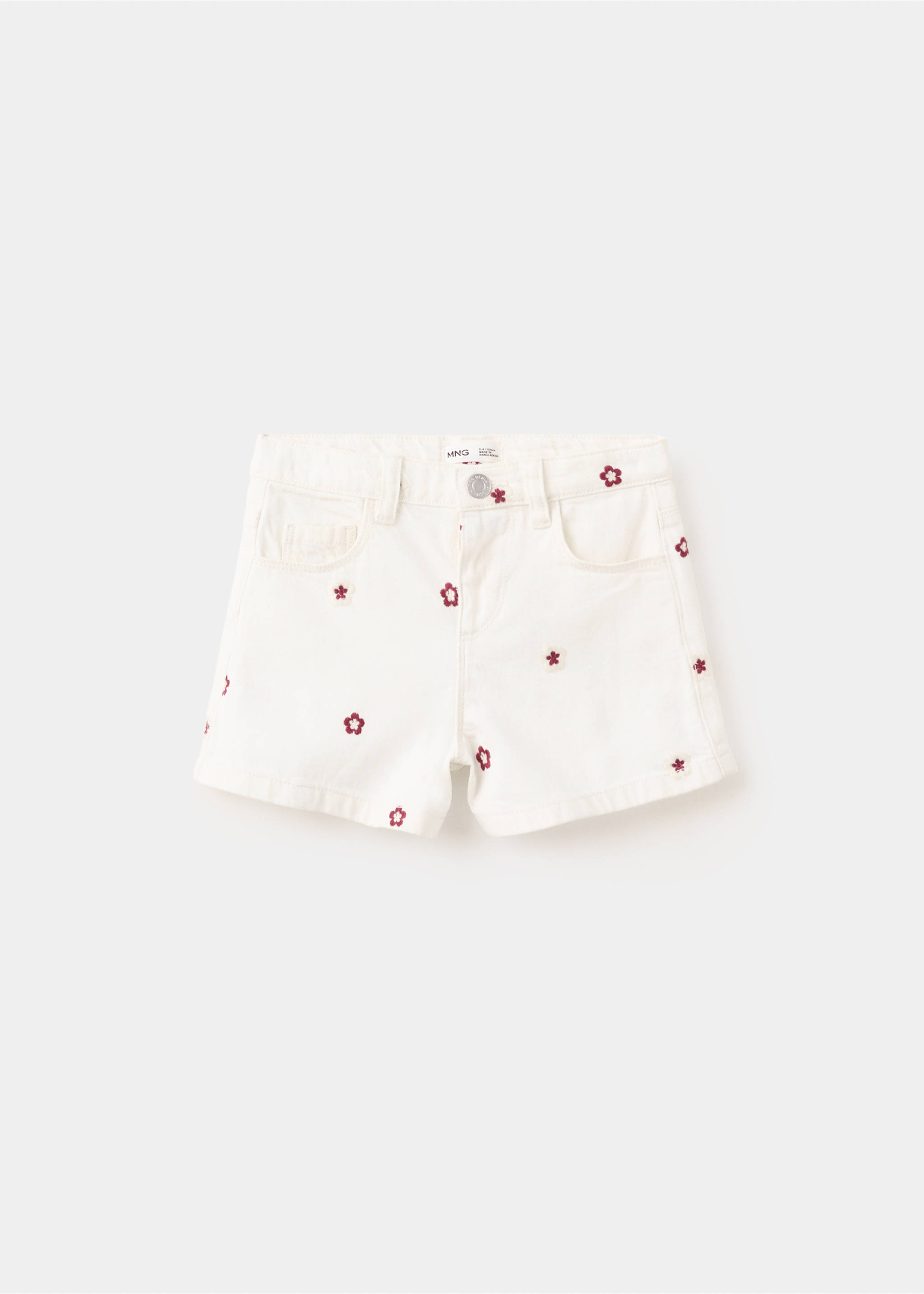 Short droit avec fleurs brodées - Article sans modèle, Écru. Ref: 37061428-00.