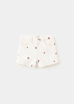 Straight shorts with embroidered flowers — Ecru 2