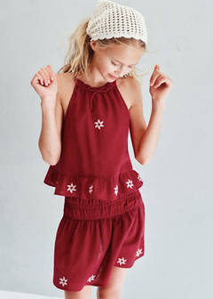 Embroidered floral skirt — Burgundy 1