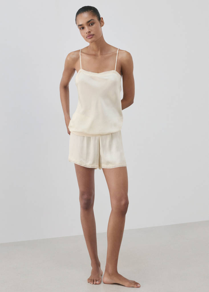 Satin lace-trim pyjama shorts — Ivory White