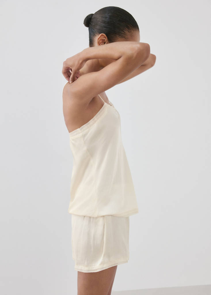 Satin lace-trim pyjama shorts — Ivory White