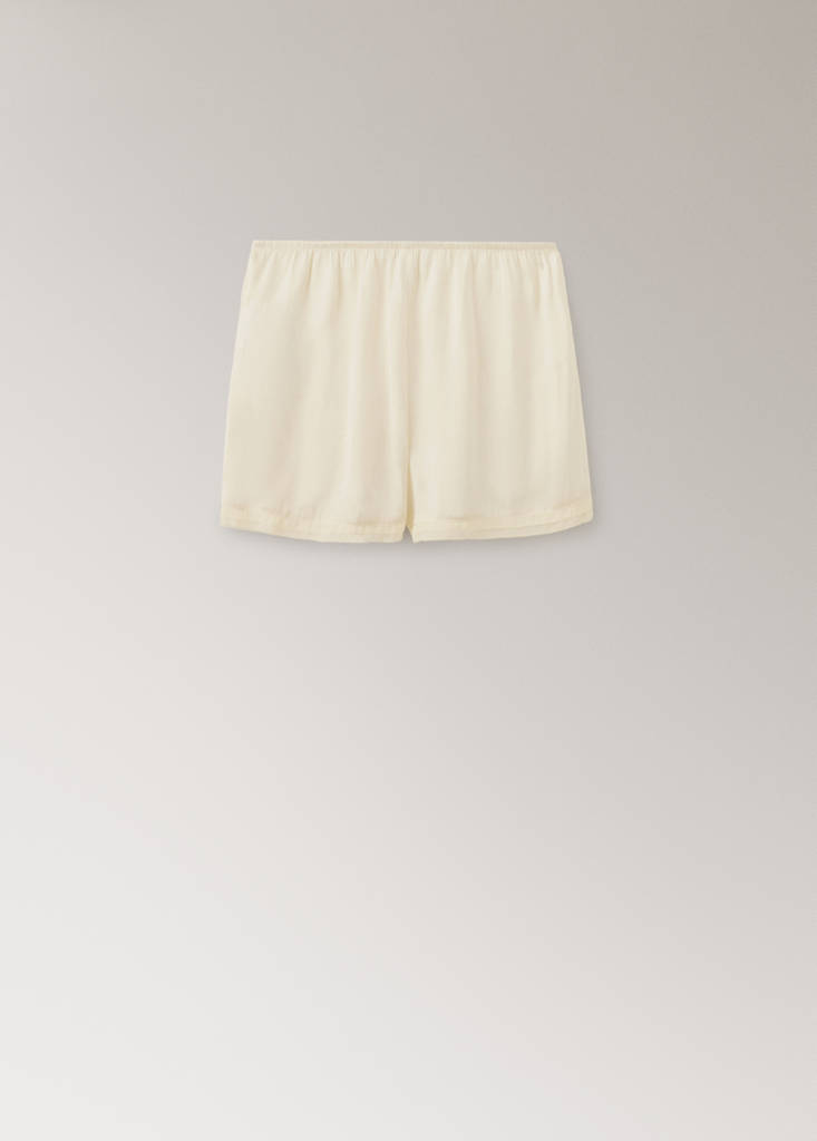 Satin lace-trim pyjama shorts — Ivory White