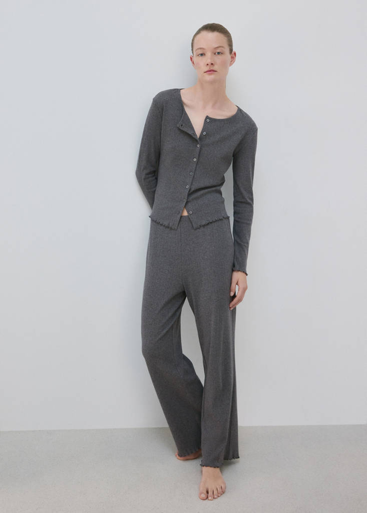 Open-knit cotton pyjama cardigan — Grey
