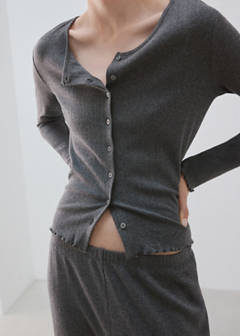 Open-knit cotton pyjama cardigan — Grey 1