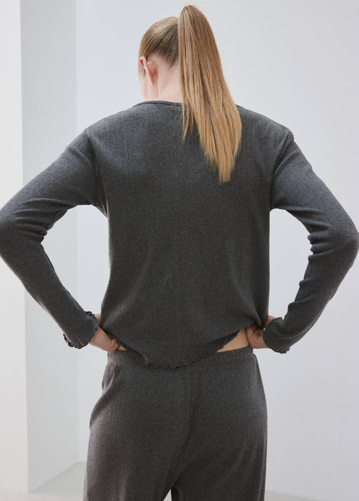 Open-knit cotton pyjama cardigan — Grey