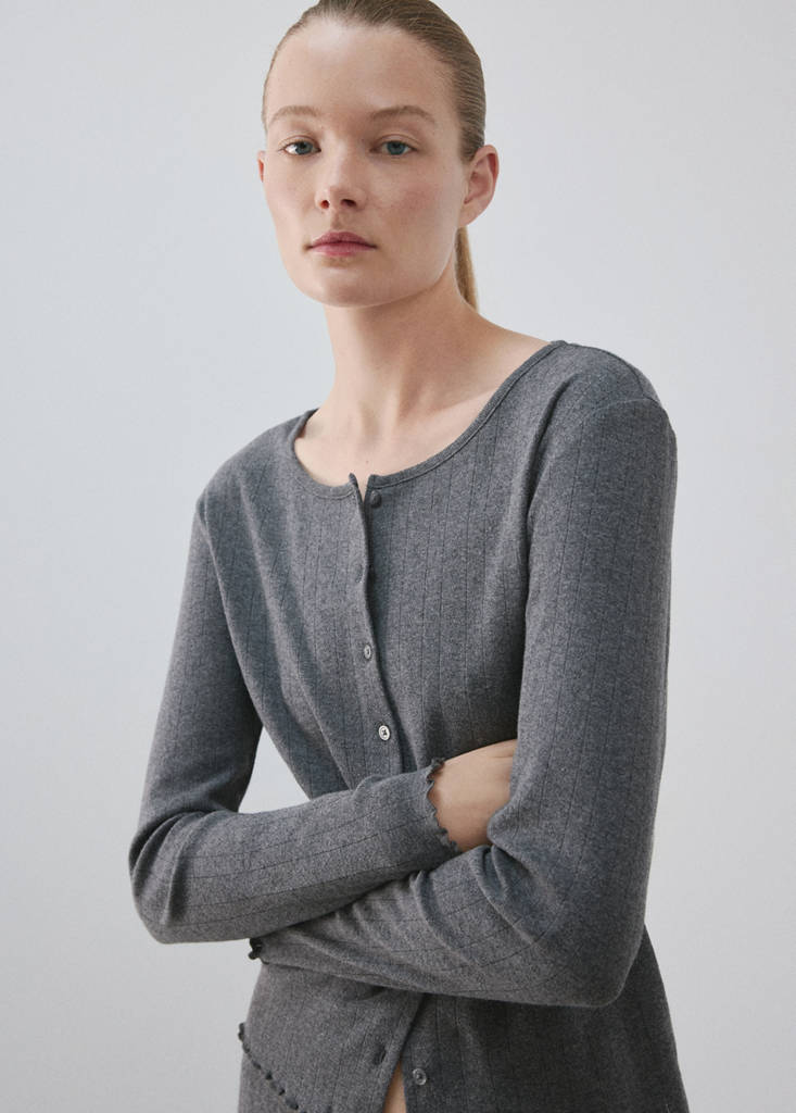 Open-knit cotton pyjama cardigan — Grey