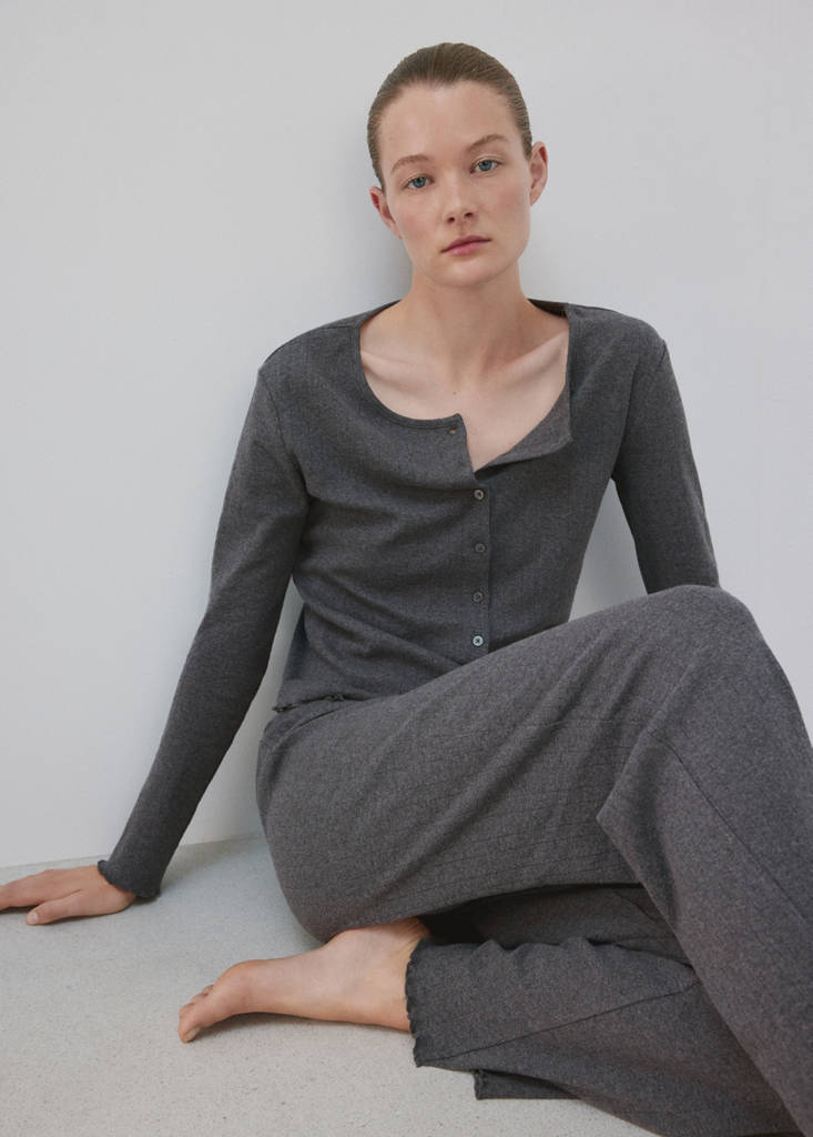 Open-knit cotton pyjama cardigan — Grey