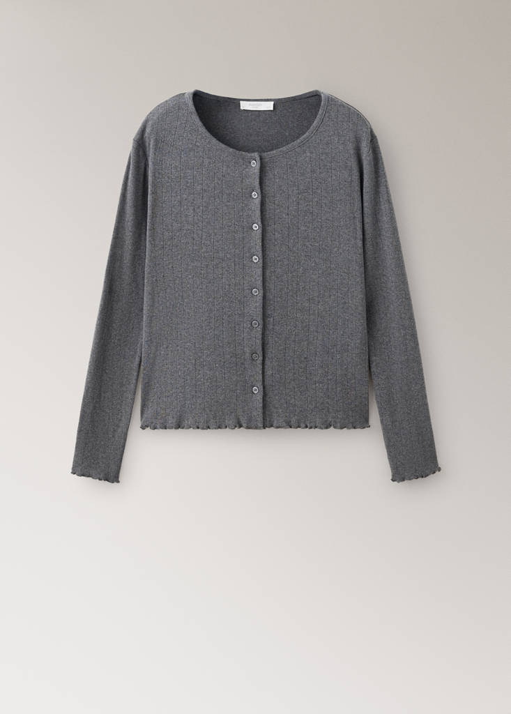 Open-knit cotton pyjama cardigan — Grey