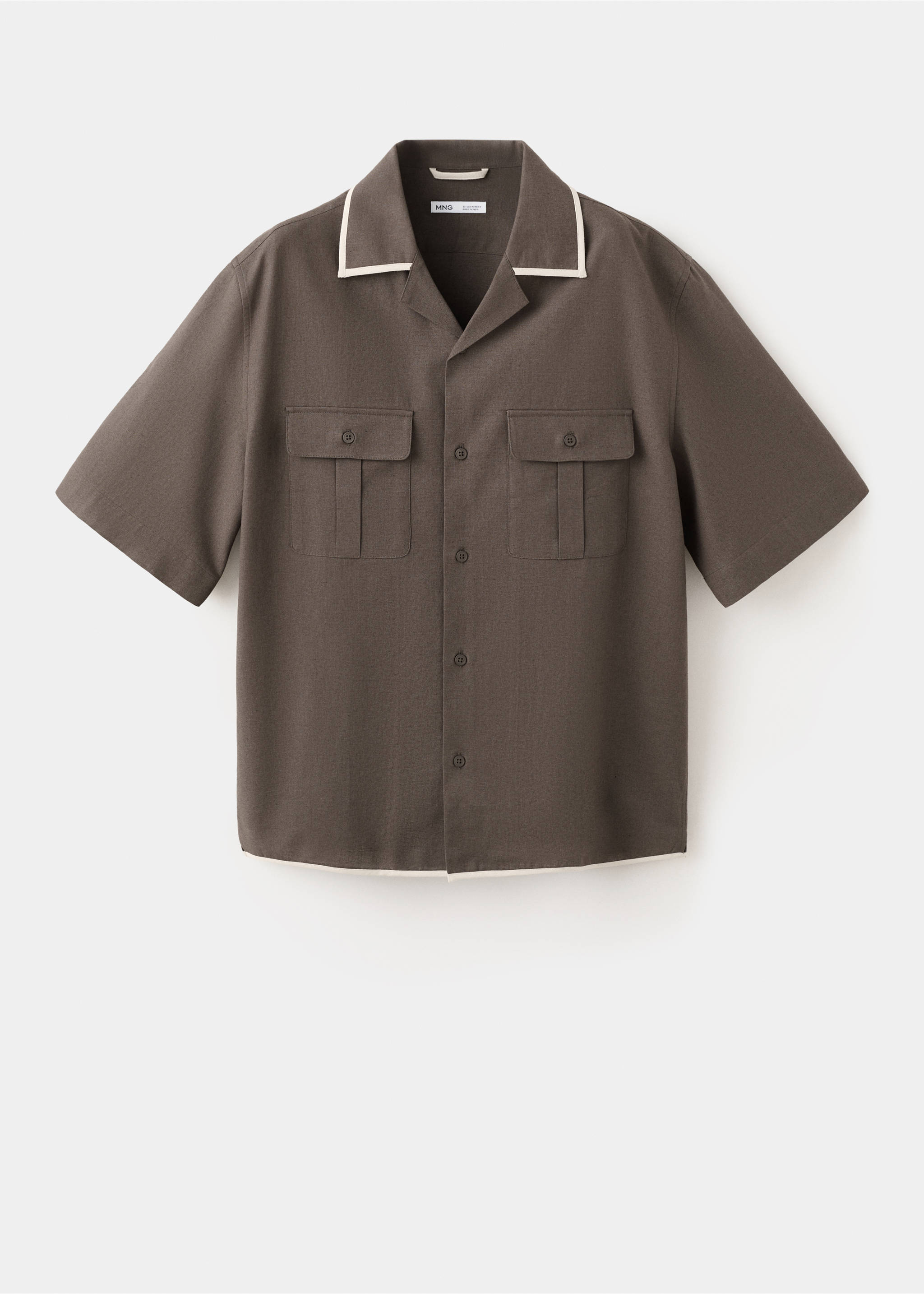 Camisa cotó lli coll bowling - Article sense model, Xocolata. Ref: 37061432-00.