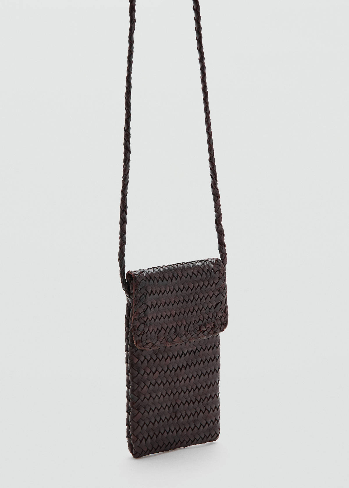 Braided leather phone case — Chocolate