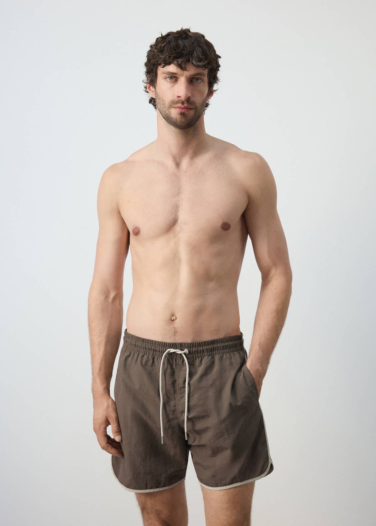 Basic drawstring swimsuit — Brown