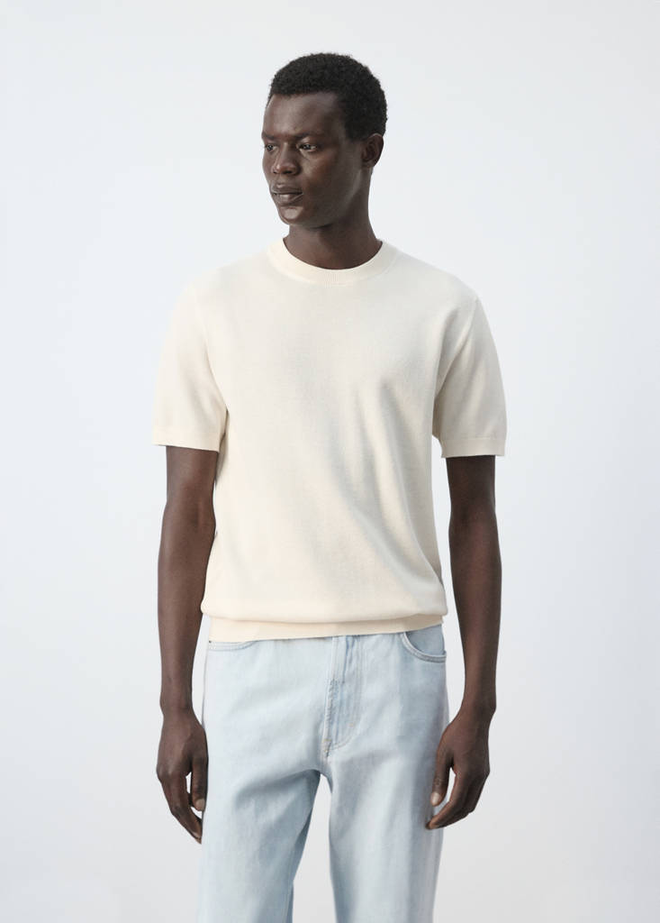 Fine knit cotton blend T-shirt — Ivory White