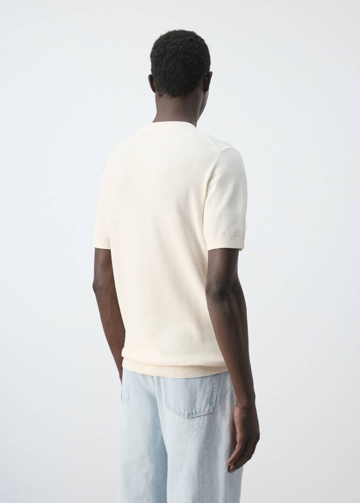 Fine knit cotton blend T-shirt — Ivory White