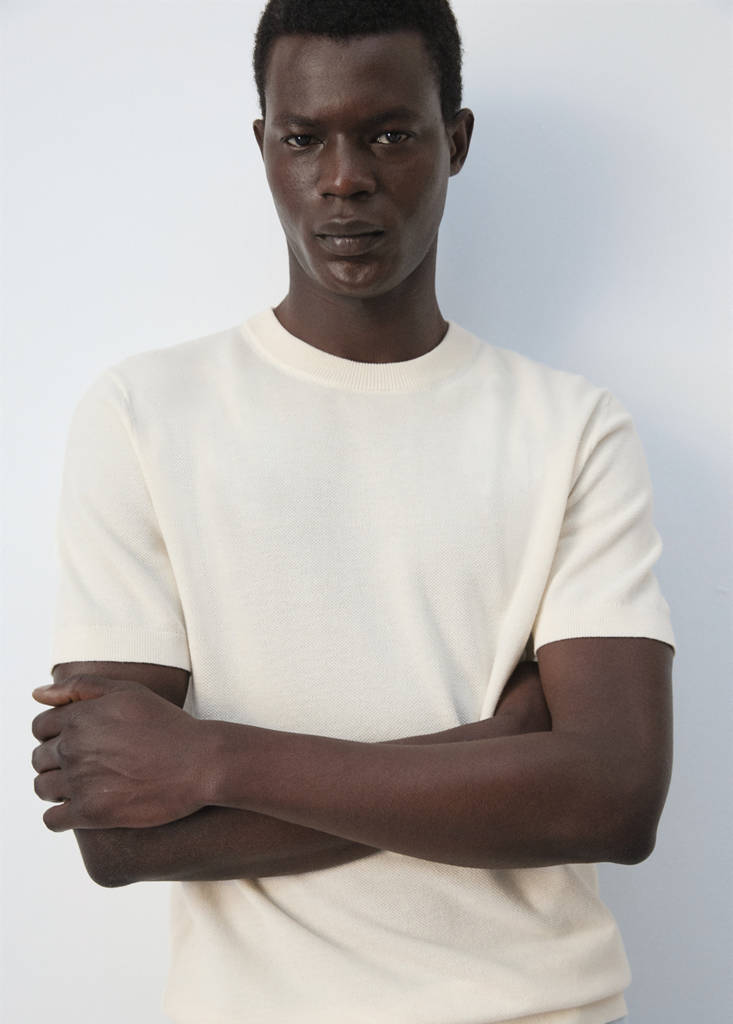 Fine knit cotton blend T-shirt — Ivory White