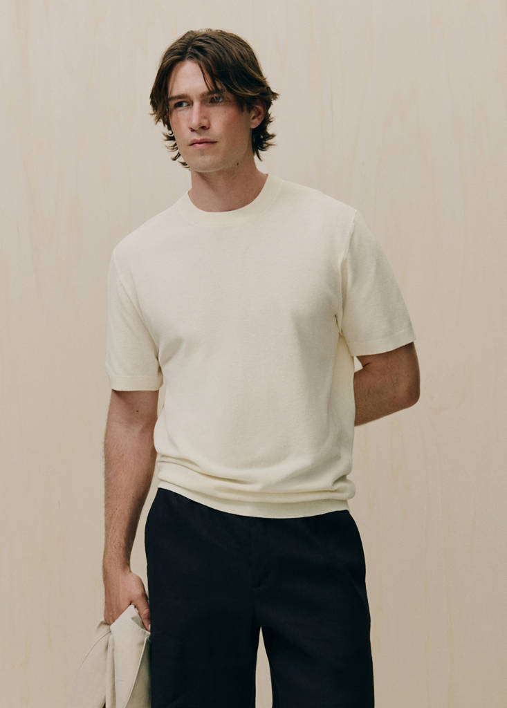 Fine knit cotton blend T-shirt — Ivory White
