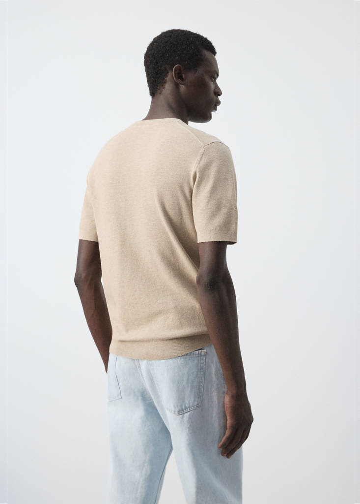 Fine knit cotton blend T-shirt — Beige