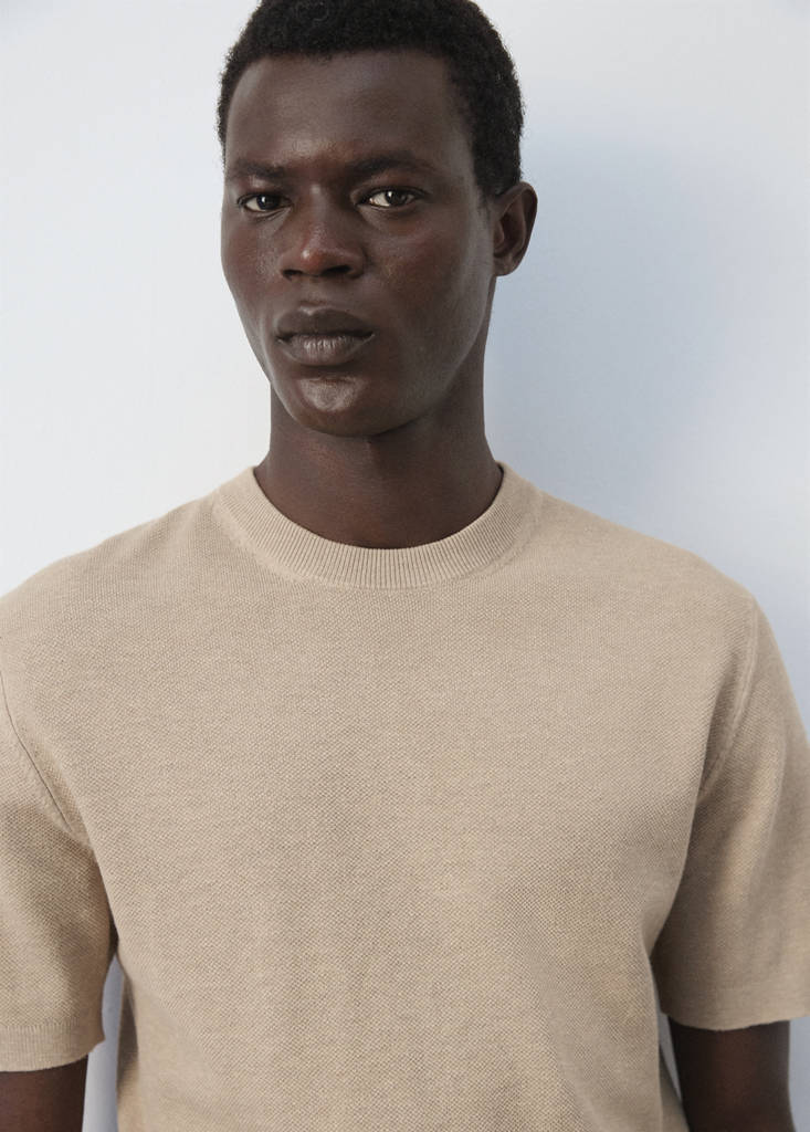 Fine knit cotton blend T-shirt — Beige