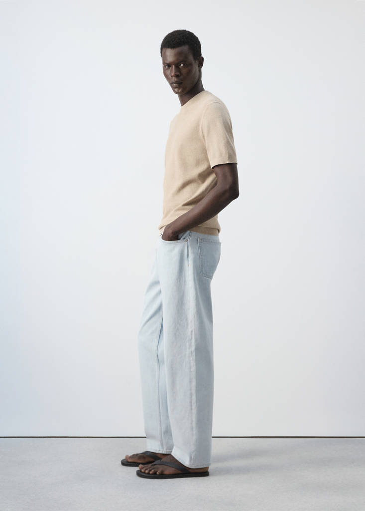 Fine knit cotton blend T-shirt — Beige