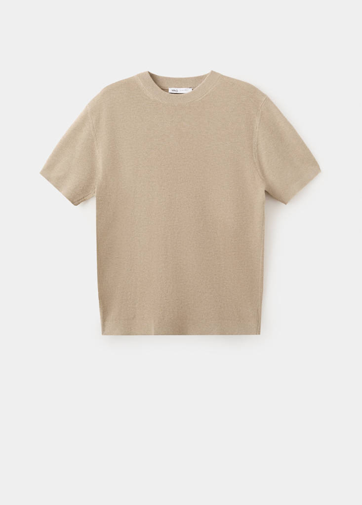 Fine knit cotton blend T-shirt — Beige