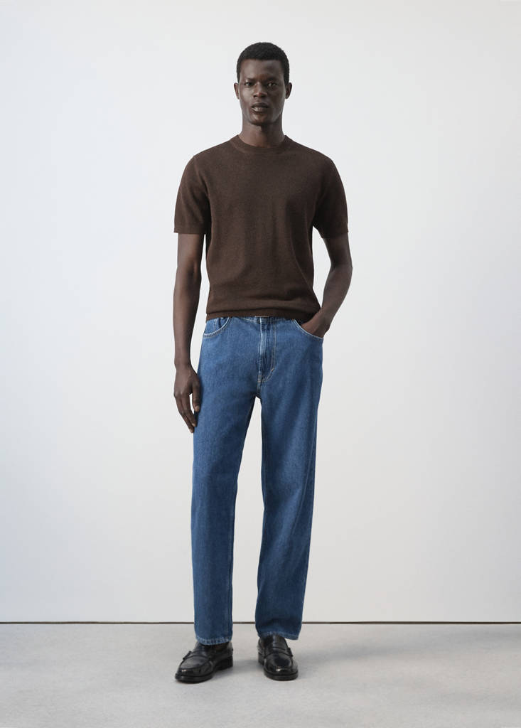 Fine knit cotton blend T-shirt — Brown