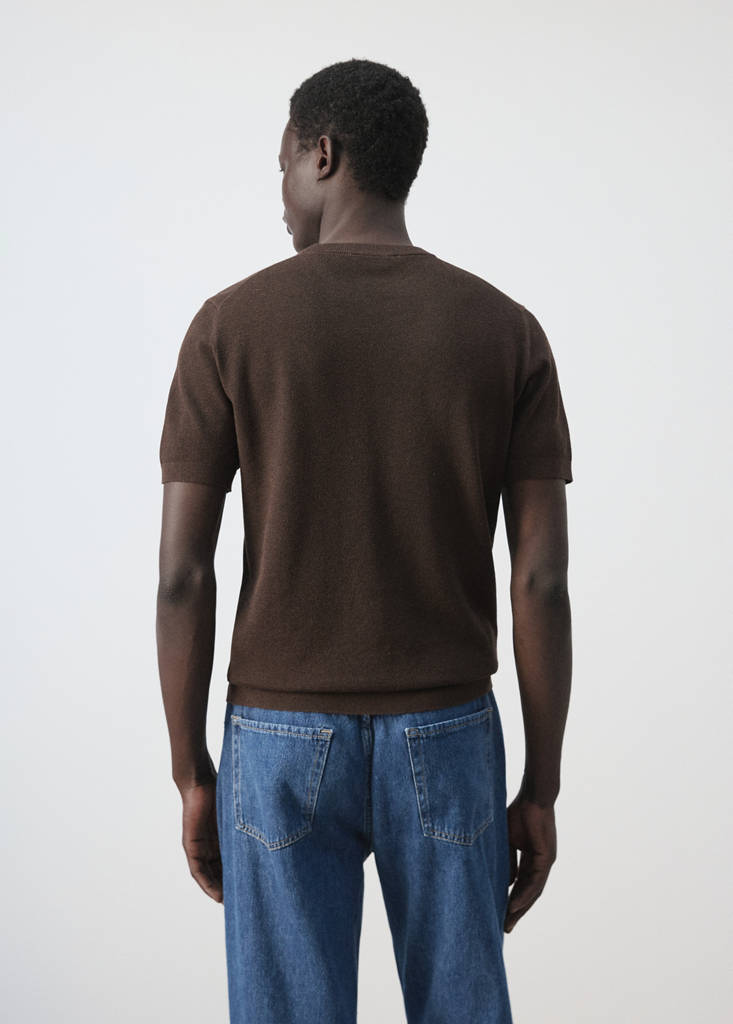 Fine knit cotton blend T-shirt — Brown