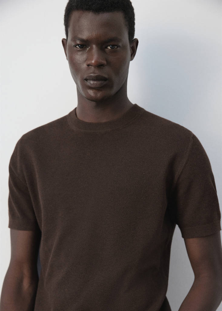 Fine knit cotton blend T-shirt — Brown