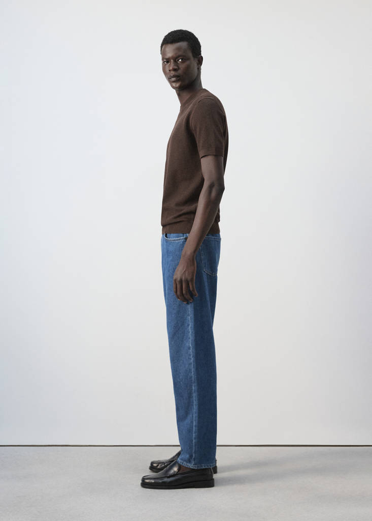 Fine knit cotton blend T-shirt — Brown