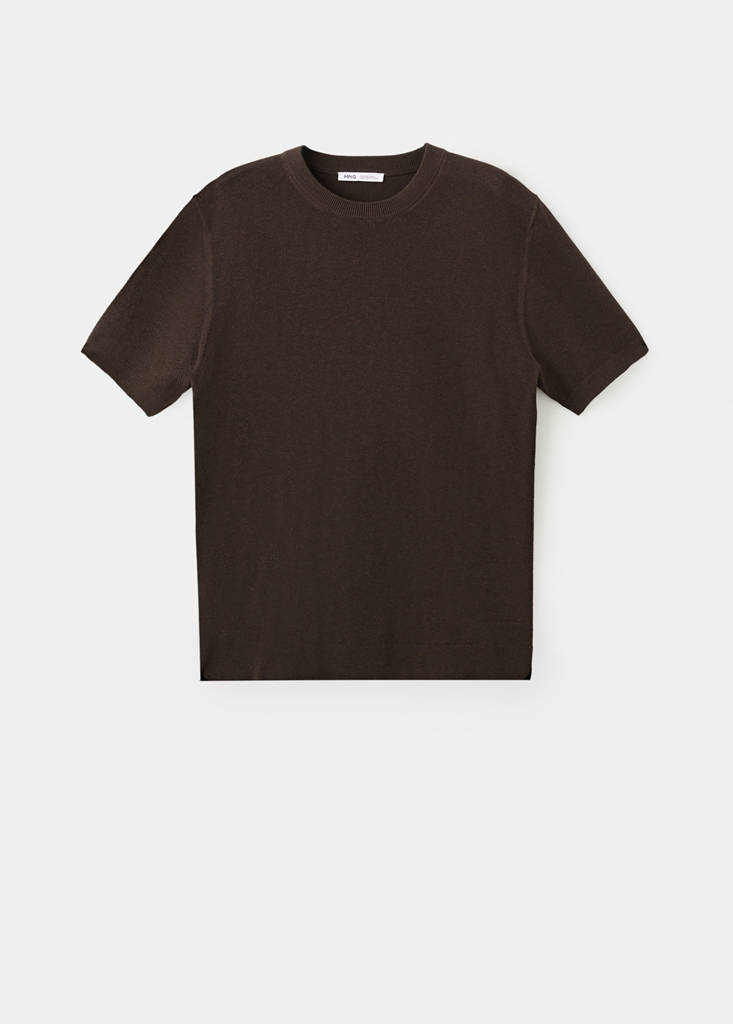 Fine knit cotton blend T-shirt — Brown
