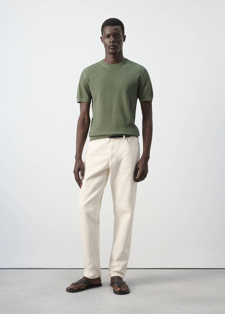 Fine knit cotton blend T-shirt — Forest Green
