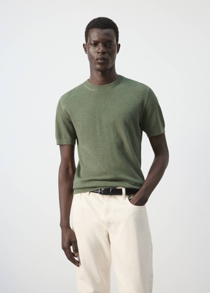 Fine knit cotton blend T-shirt — Forest Green